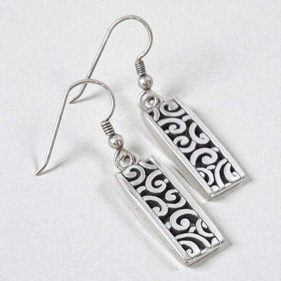 Brighton Jewelry - Brighton Deco Lace French Wire Earrings Silver Plated Art Deco Scroll Rectangle